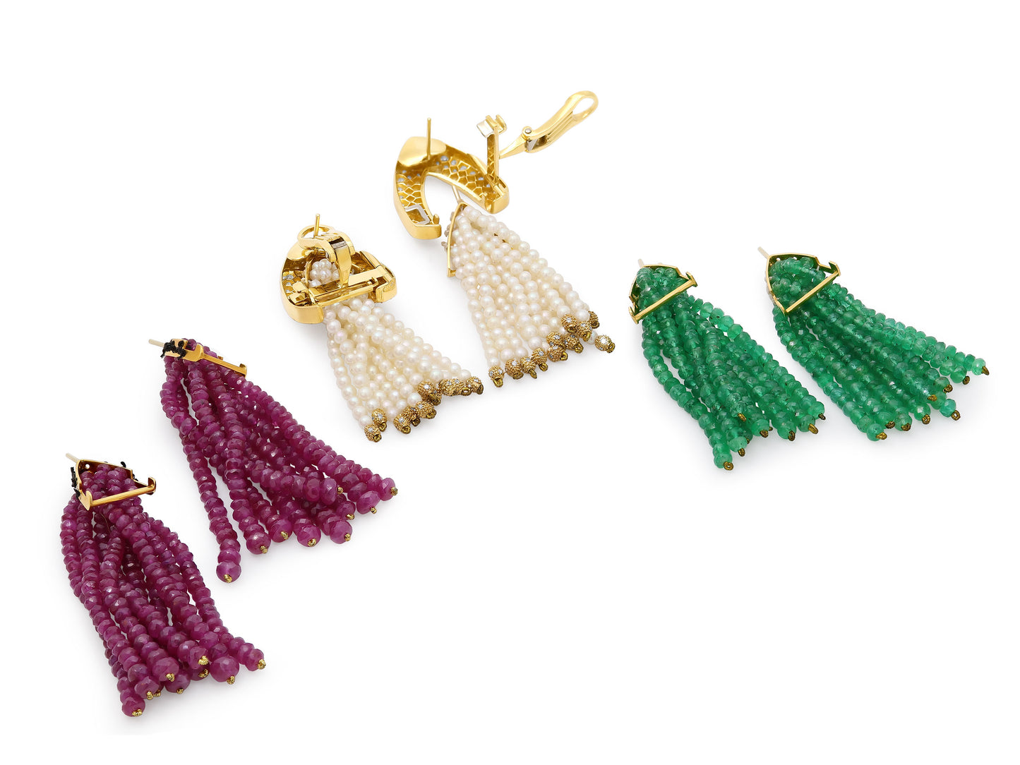 Diamond Earrings with Interchangeable Gemstone Tassels in 18K Gold