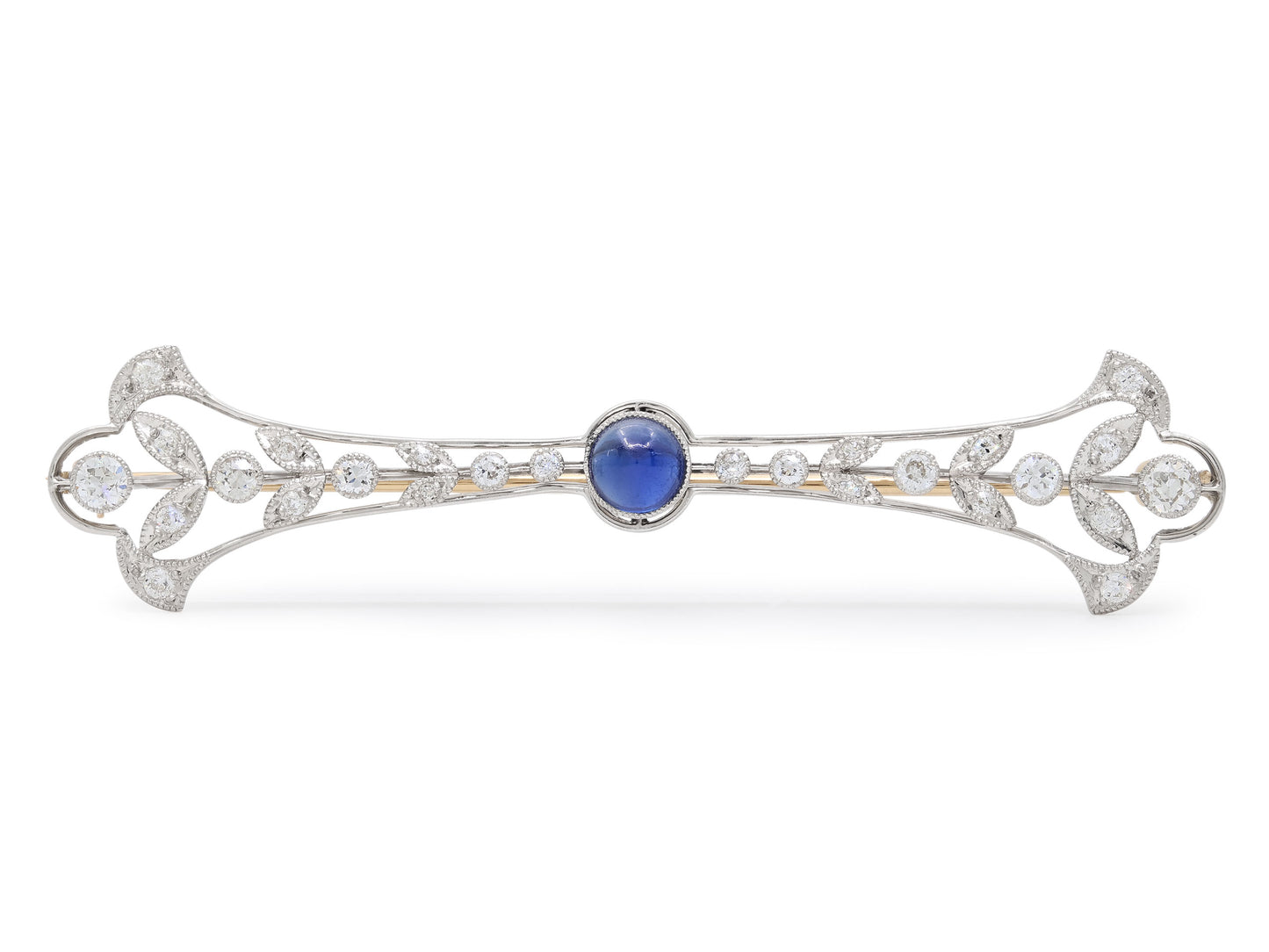 Edwardian Diamond and Sapphire Brooch in Platinum