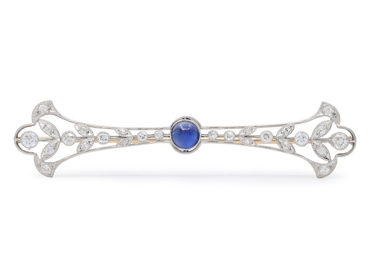 Antique Edwardian Diamond and Sapphire Brooch in Platinum