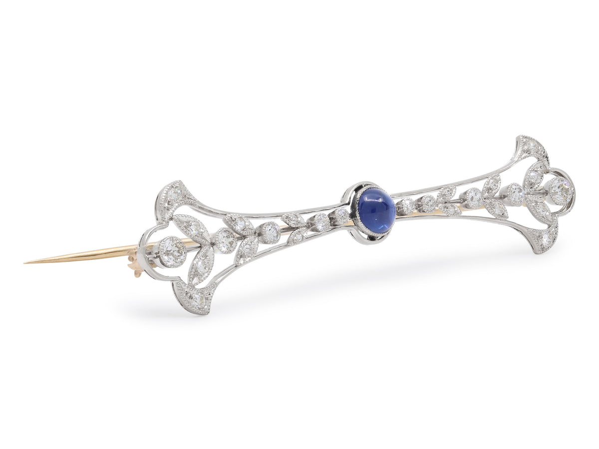 Antique Edwardian Diamond and Sapphire Brooch in Platinum