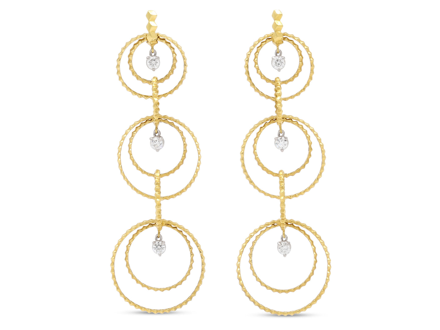 Multi Hoop Drop Earrings, with Diamonds, in 18K Gold