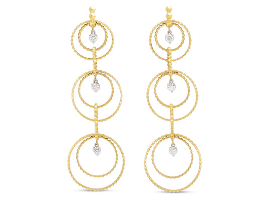 Multi Hoop Drop Earrings, with Diamonds, in 18K Gold