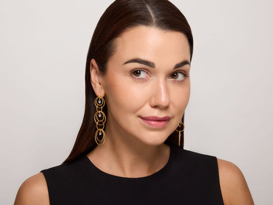 Multi Hoop Drop Earrings, with Diamonds, in 18K Gold