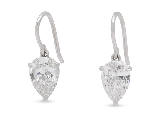 Beladora 'Bespoke' Pear-shape Diamond Drop Earrings, 3.26 carats total, in Platinum