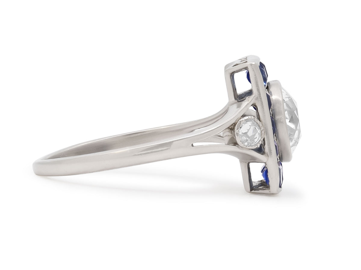 Art Deco Diamond and Sapphire Ring in Platinum