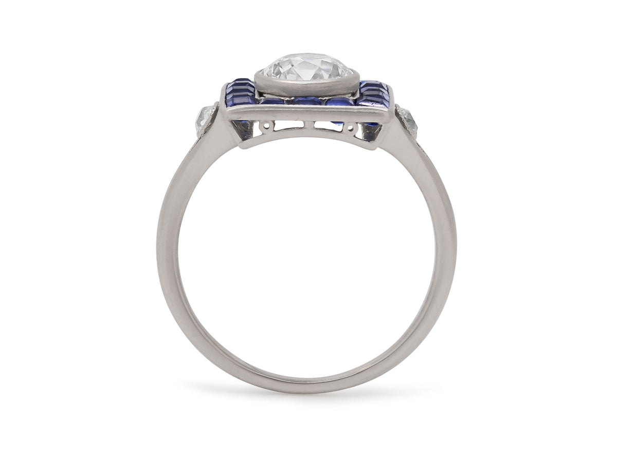Art Deco Diamond and Sapphire Ring in Platinum