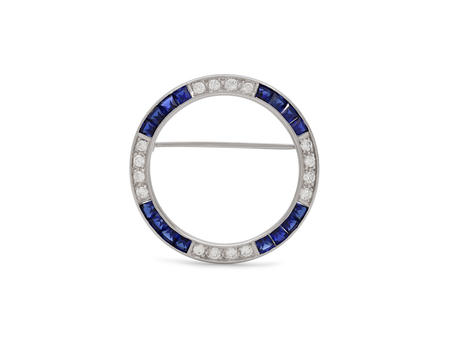 Diamond and Sapphire Brooch in 14K White Gold