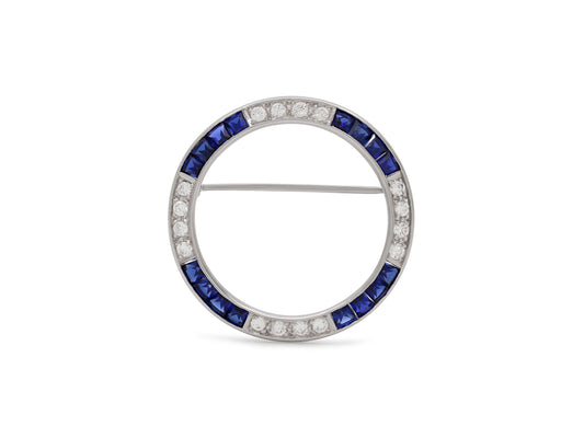 Diamond and Sapphire Brooch in 14K White Gold