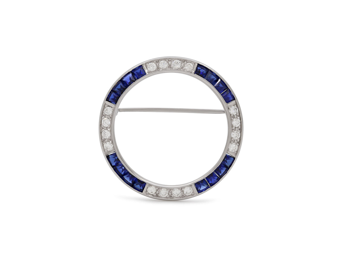 Diamond and Sapphire Brooch in 14K White Gold