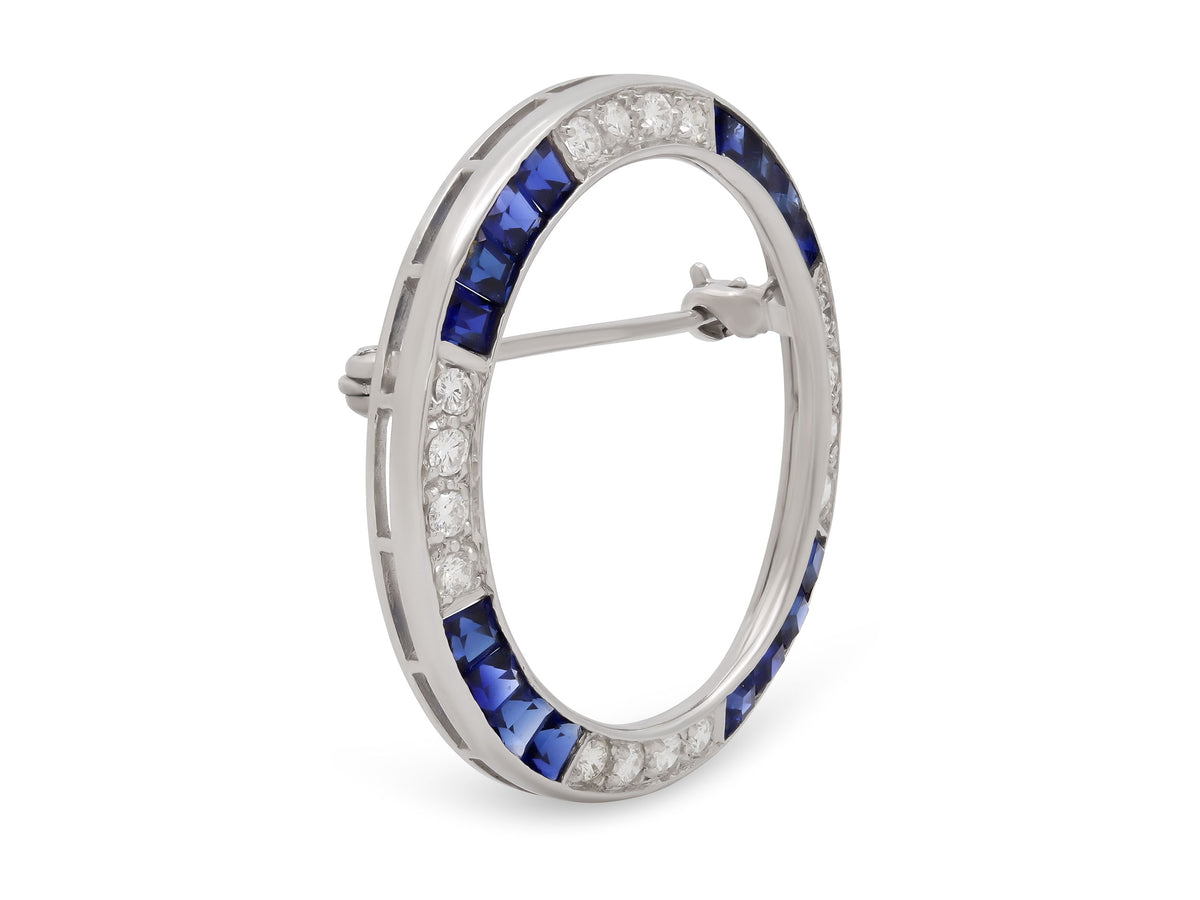 Diamond and Sapphire Brooch in 14K White Gold