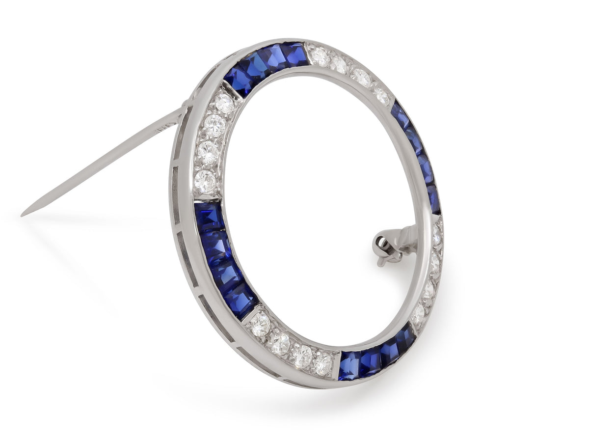 Diamond and Sapphire Brooch in 14K White Gold