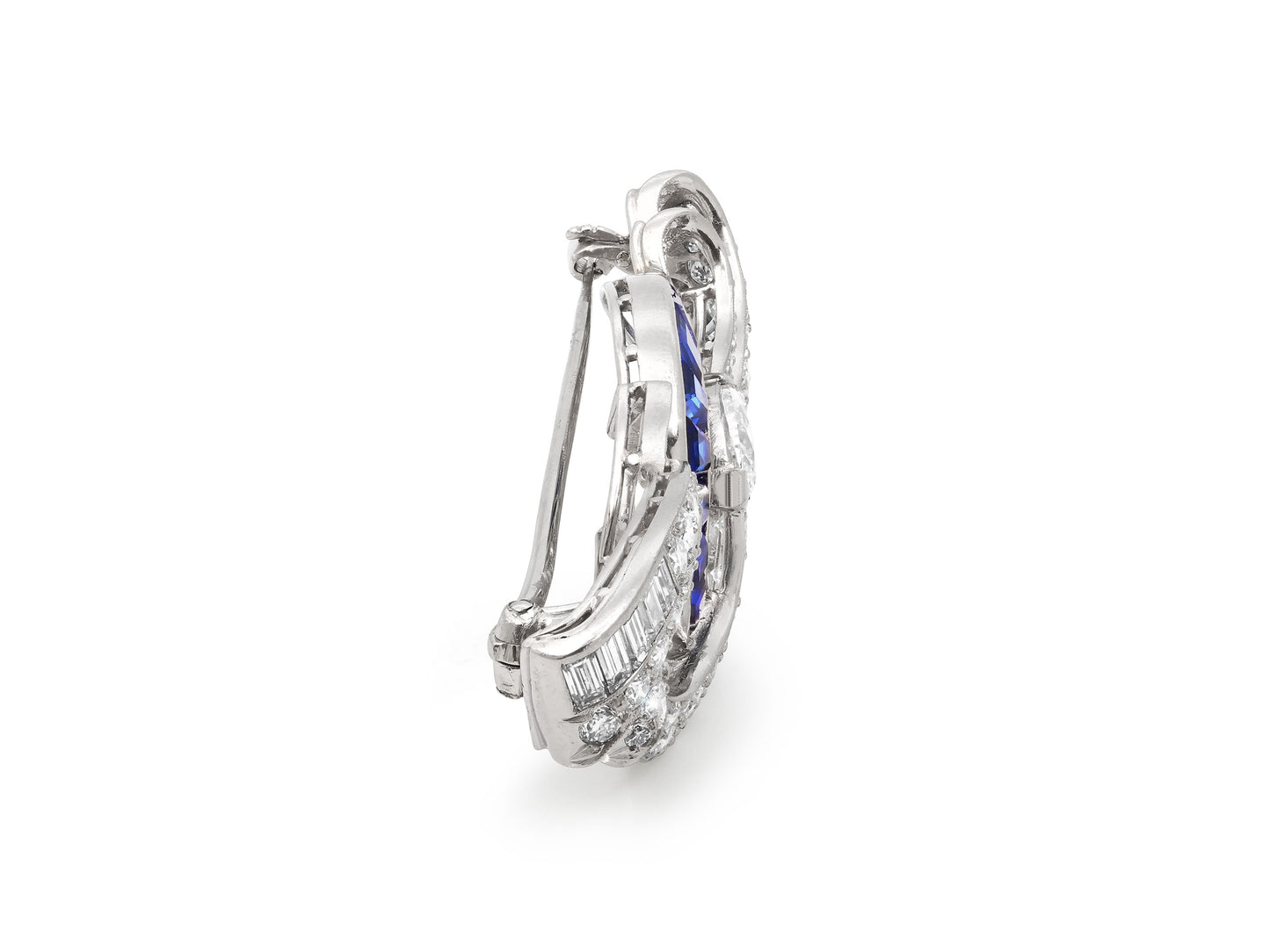 Raymond Yard Mid-Century Diamond and Sapphire Brooch in Platinum