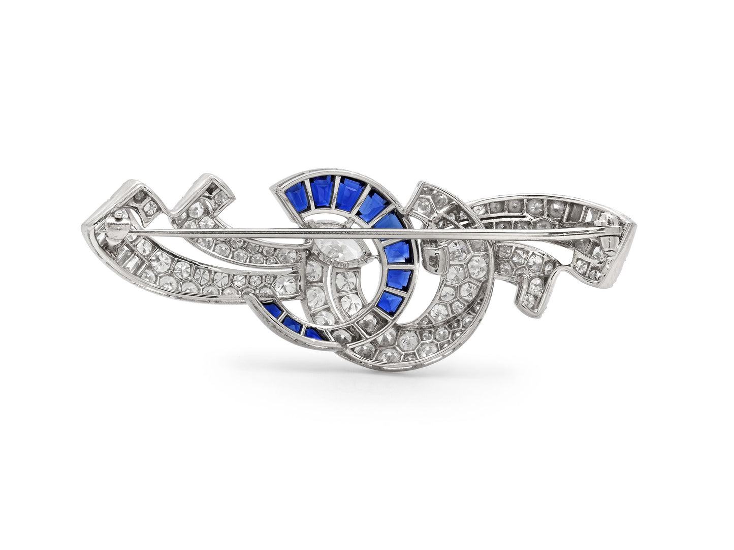 Raymond Yard Mid-Century Diamond and Sapphire Brooch in Platinum
