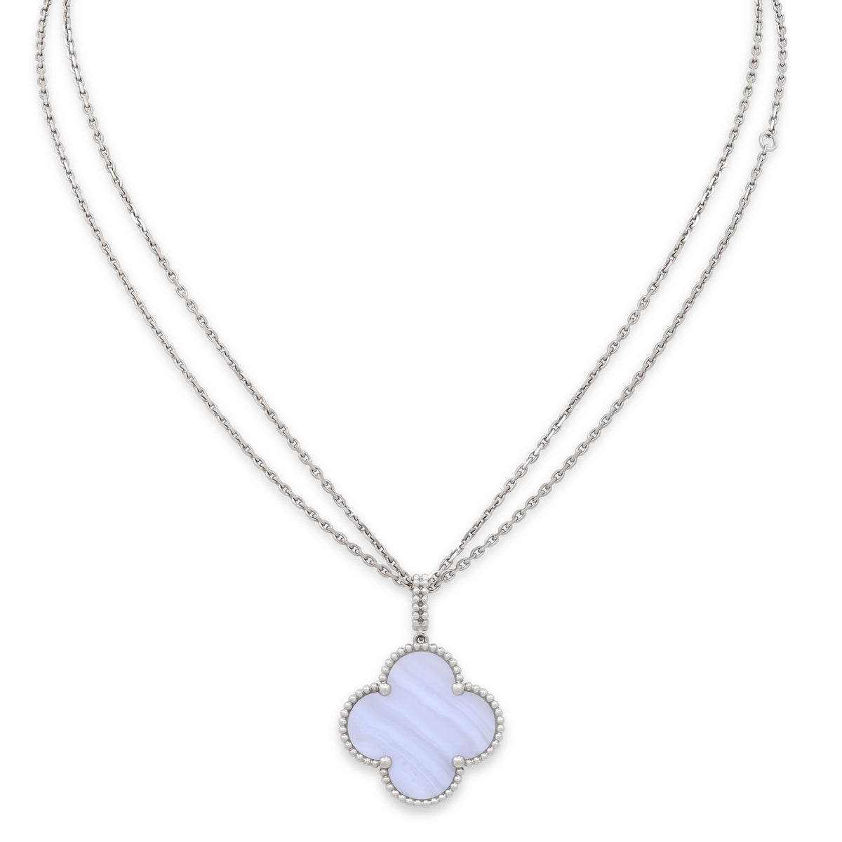 Van Cleef & Arpels 'Magic Alhambra' Chalcedony Necklace in 18K White Gold