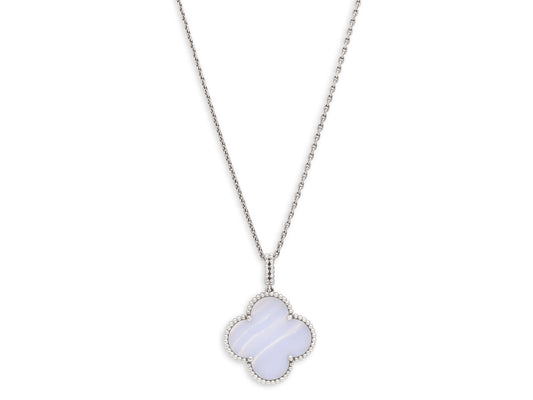 Van Cleef & Arpels 'Magic Alhambra' Chalcedony Necklace in 18K White Gold