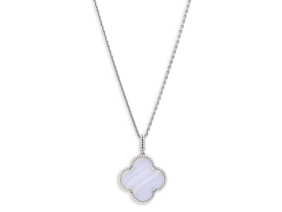 Van Cleef & Arpels 'Magic Alhambra' Chalcedony Necklace in 18K White Gold
