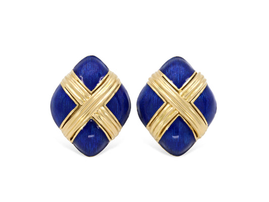 Tiffany & Co. Blue Enamel Earrings in 18K Gold