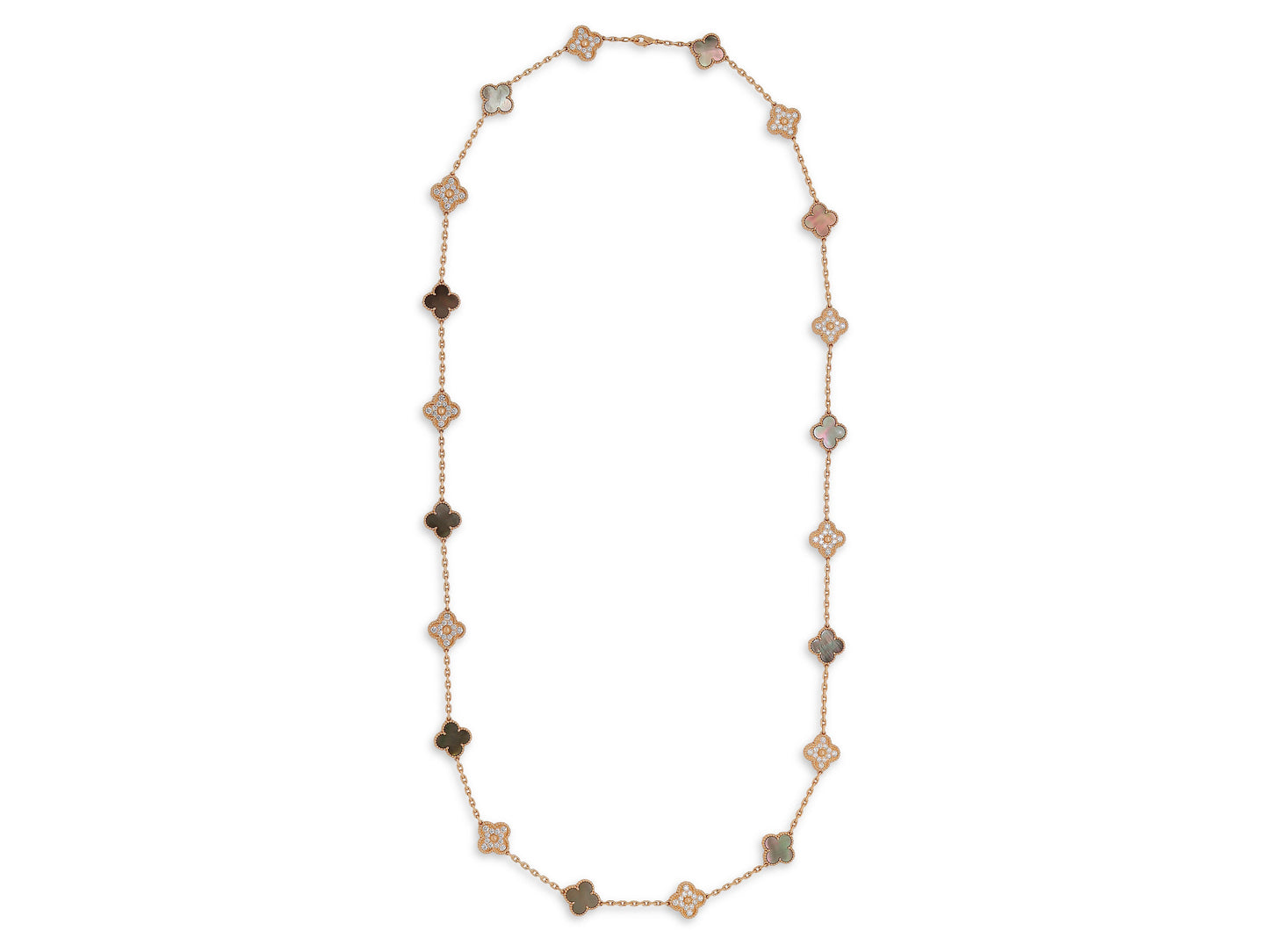 Van Cleef & Arpels 'Vintage Alhambra' Mother-of-Pearl and Diamond Necklace, 20 Motifs, in 18K Rose Gold