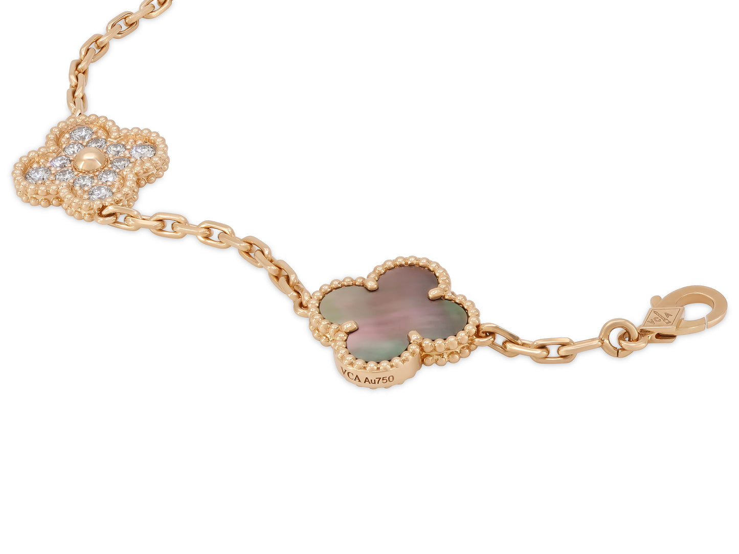 Van Cleef & Arpels 'Vintage Alhambra' Mother-of-Pearl and Diamond Necklace, 20 Motifs, in 18K Rose Gold