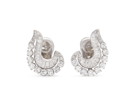 Mid-Century Diamond Earrings in Platinum