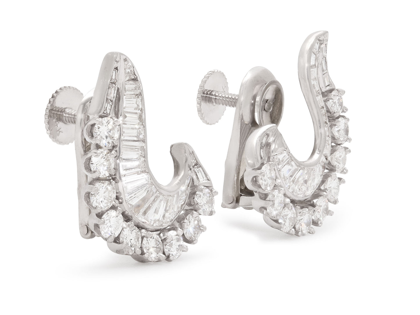 Mid-Century Diamond Earrings in Platinum