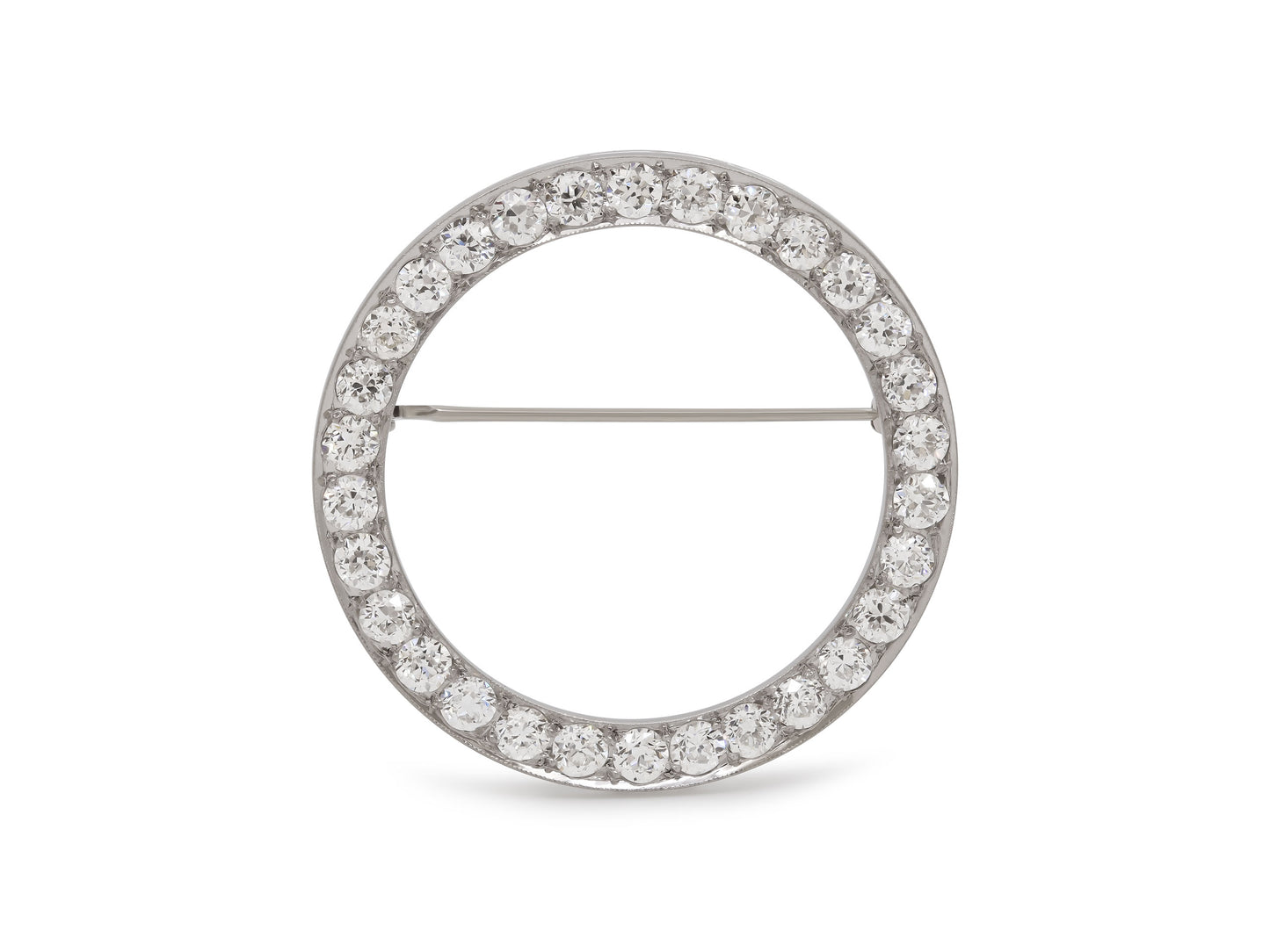 Mid-Century Diamond Circle Brooch in Platinum