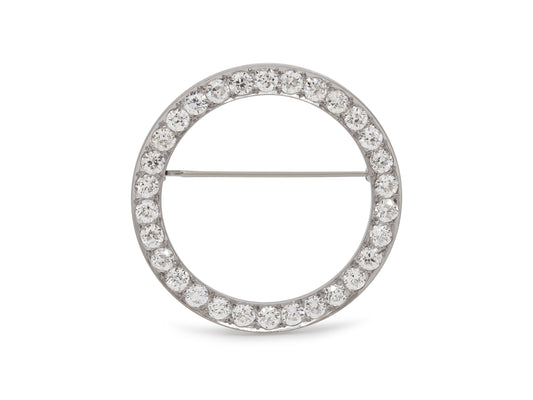 Mid-Century Diamond Circle Brooch in Platinum