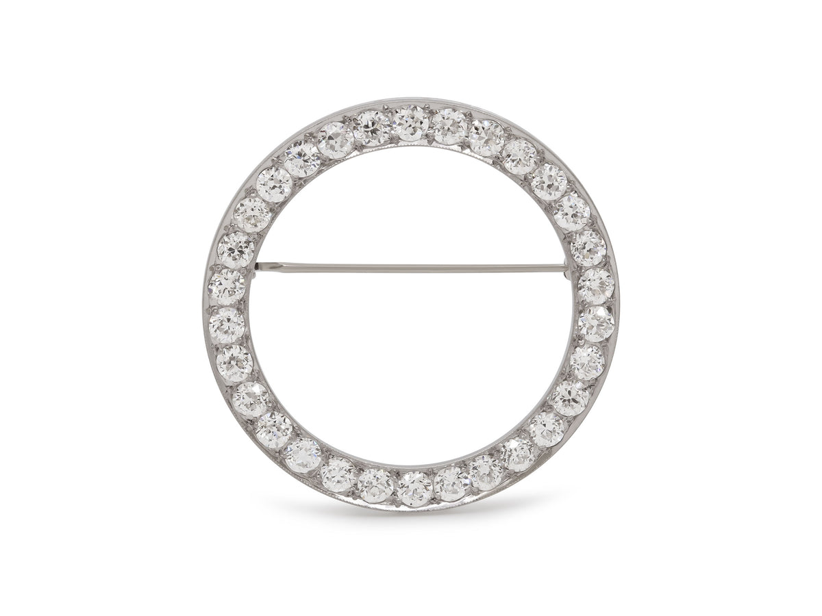 Mid-Century Diamond Circle Brooch in Platinum