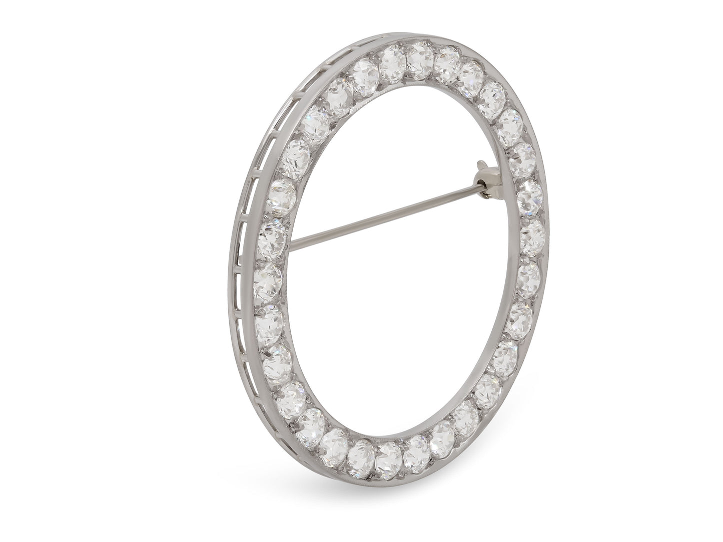 Mid-Century Diamond Circle Brooch in Platinum