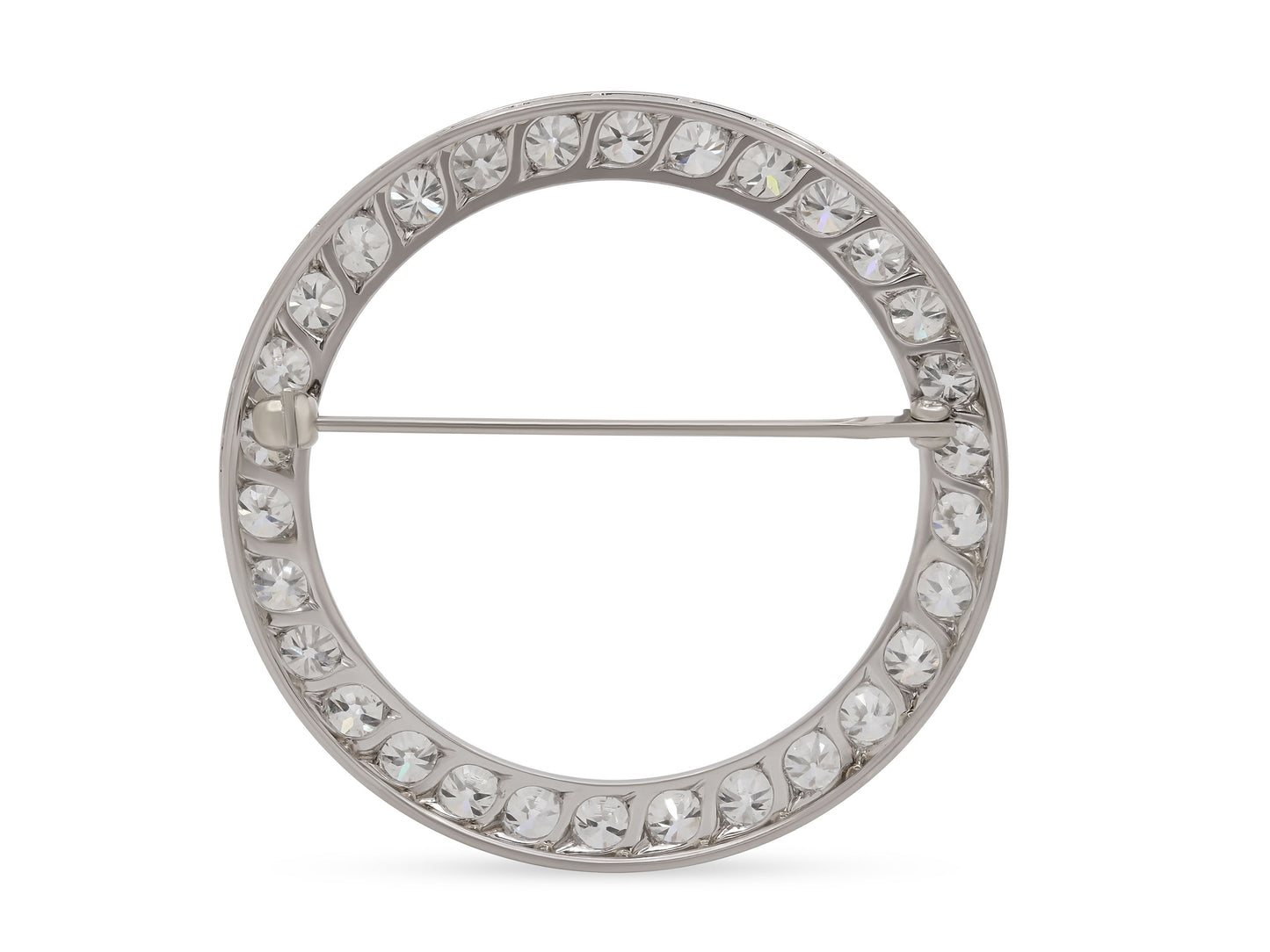 Mid-Century Diamond Circle Brooch in Platinum