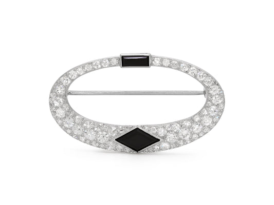 Cartier Art Deco Diamond and Onyx Brooch in Platinum