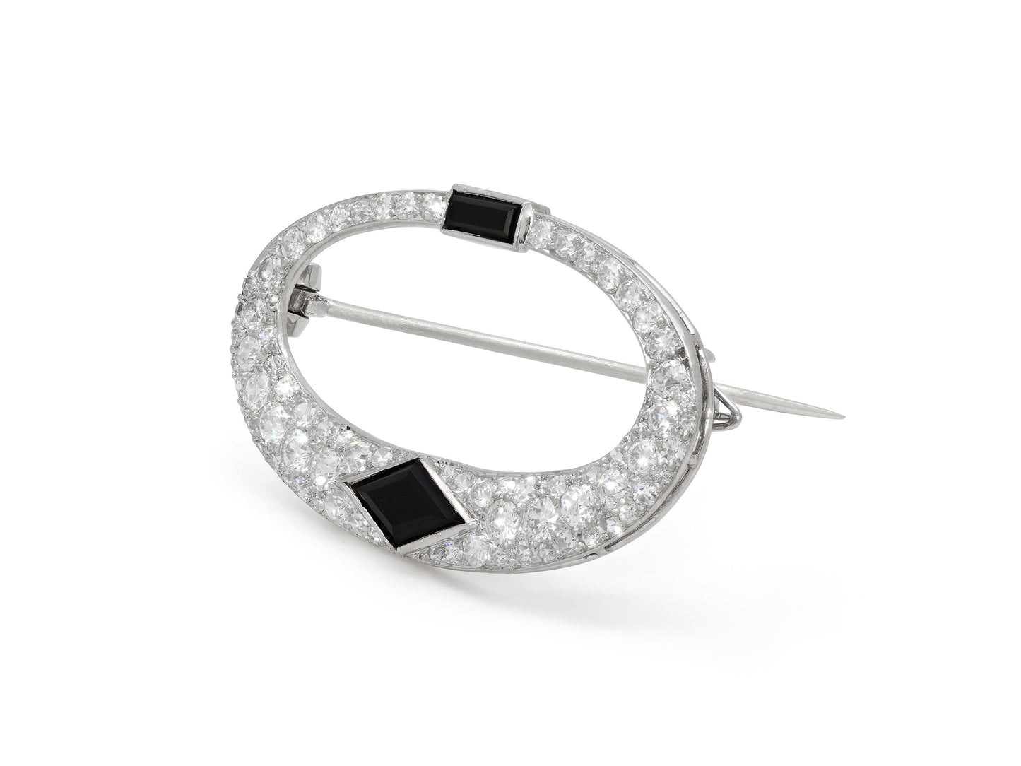 Cartier Art Deco Diamond and Onyx Brooch in Platinum