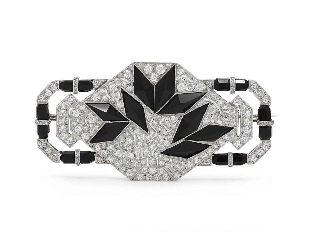 Art Deco Diamond and Onyx Brooch in Platinum