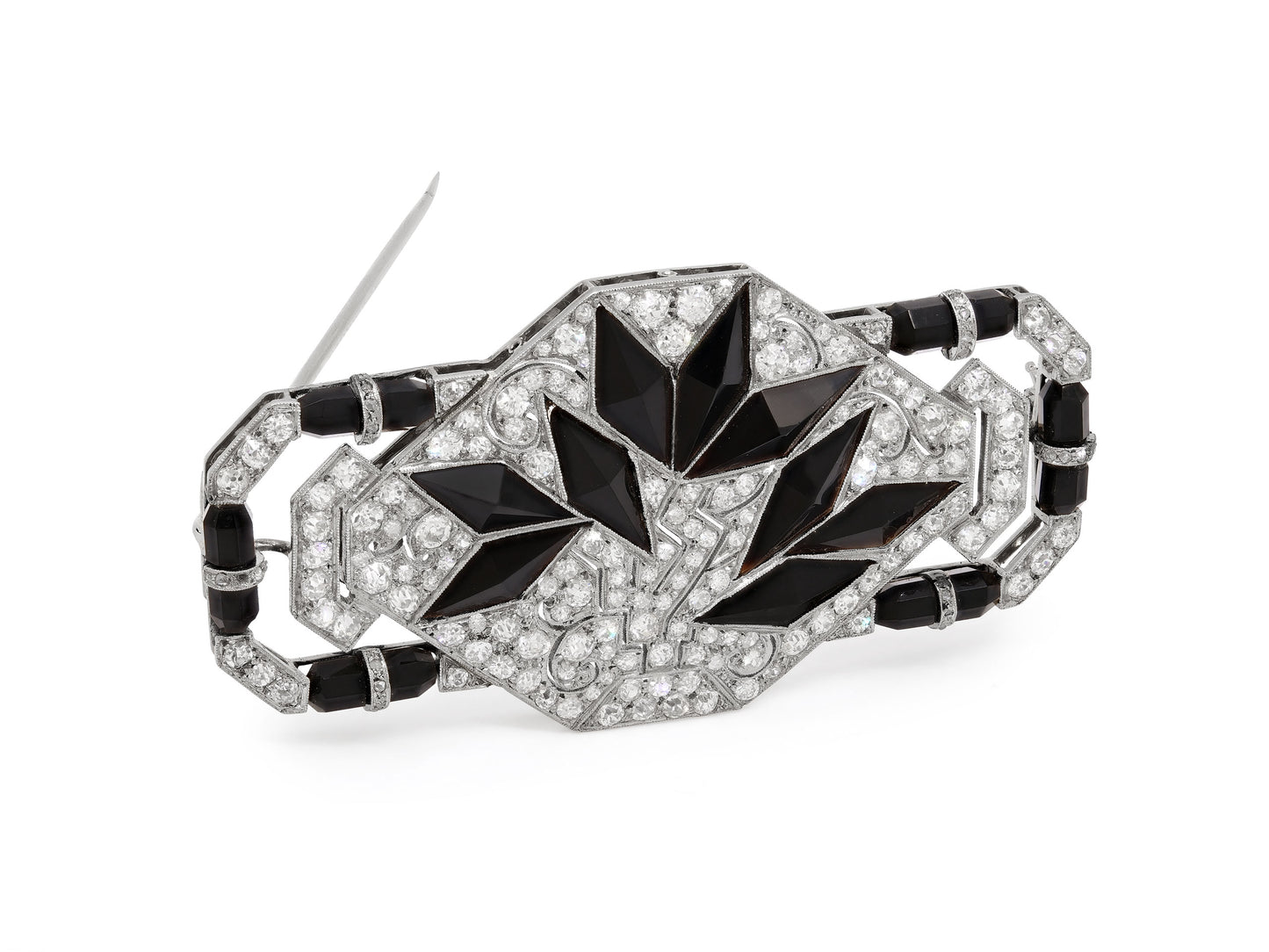 Art Deco Diamond and Onyx Brooch in Platinum
