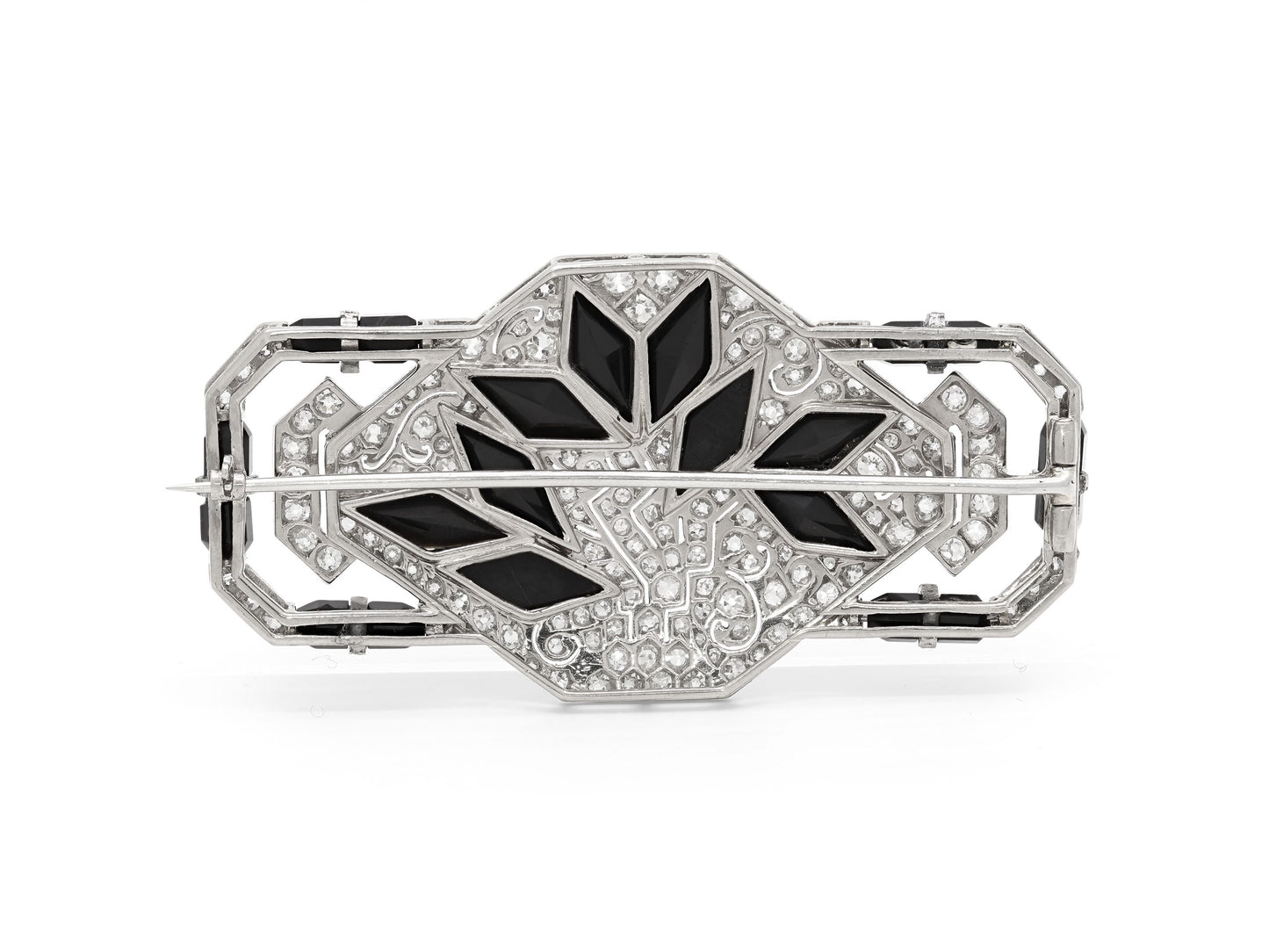 Art Deco Diamond and Onyx Brooch in Platinum
