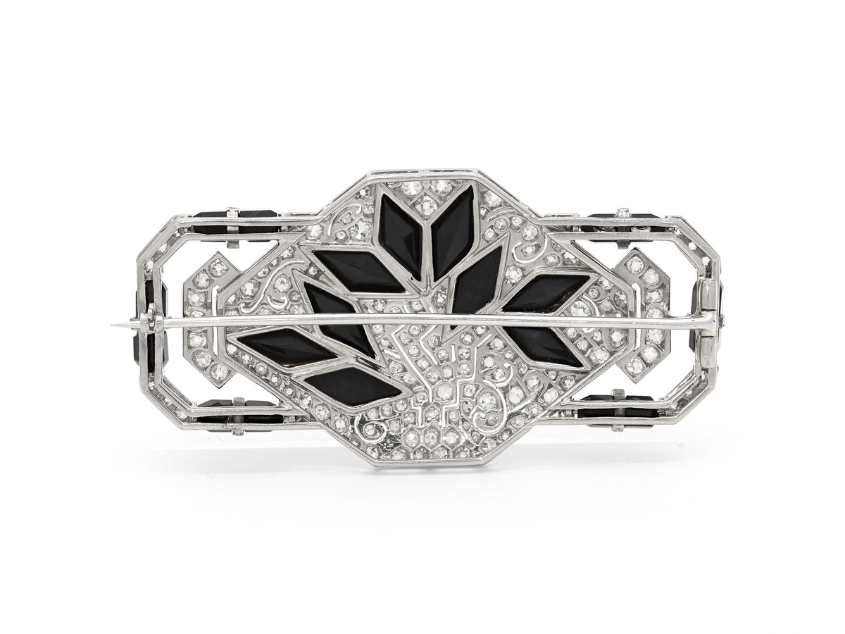 Art Deco Diamond and Onyx Brooch in Platinum