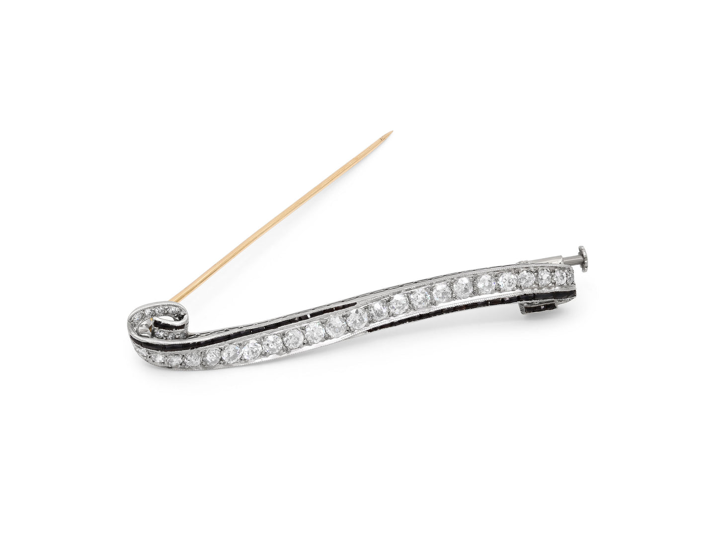 Antique Edwardian Diamond and Onyx Brooch in Platinum