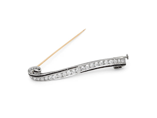 Antique Edwardian Diamond and Onyx Brooch in Platinum