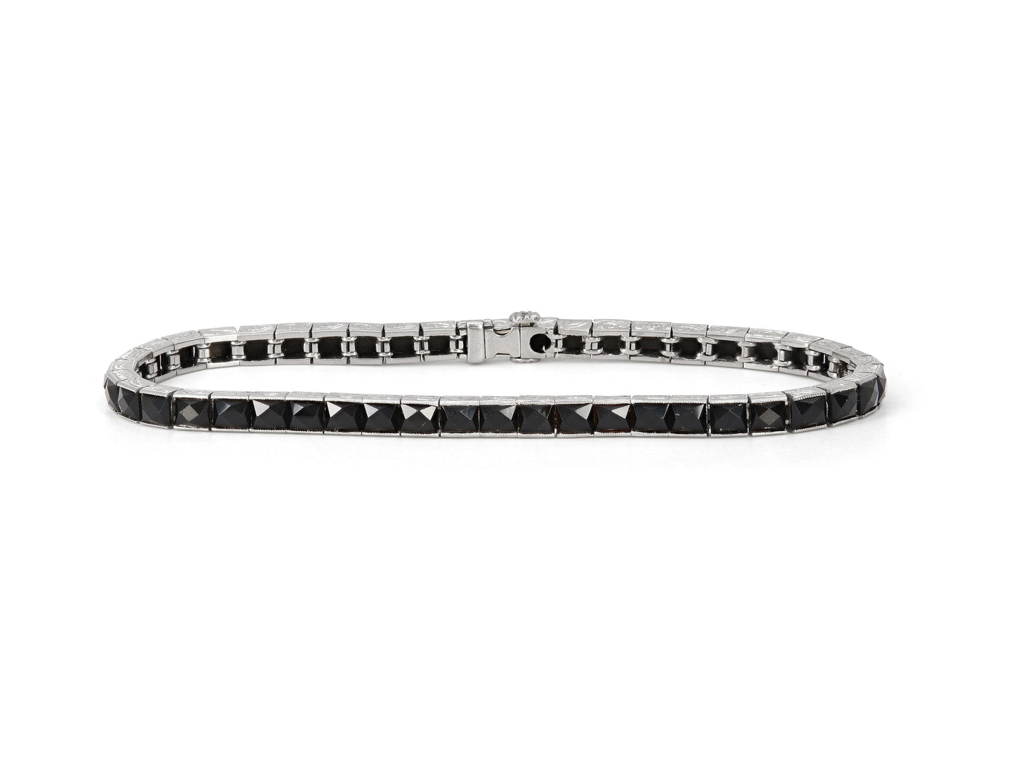 Art Deco Onyx Line Bracelet in Platinum