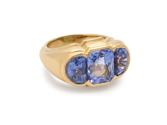 Bulgari Three Stone Sapphire Ring in 18K Gold