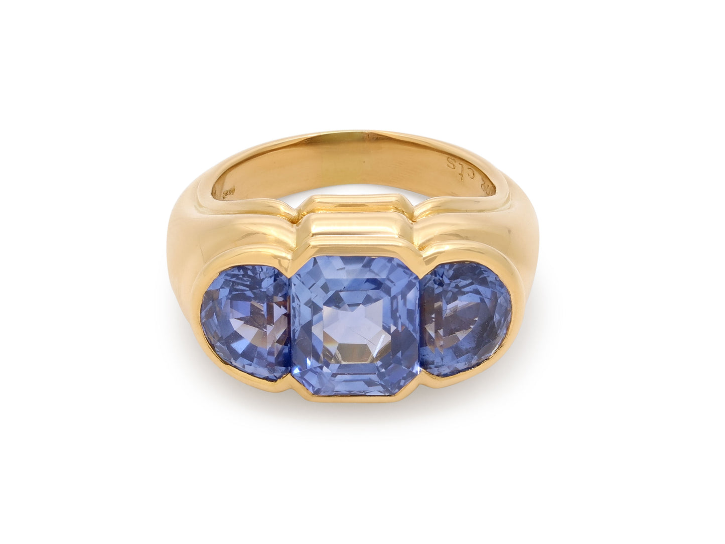 Bulgari Three Stone Sapphire Ring in 18K Gold