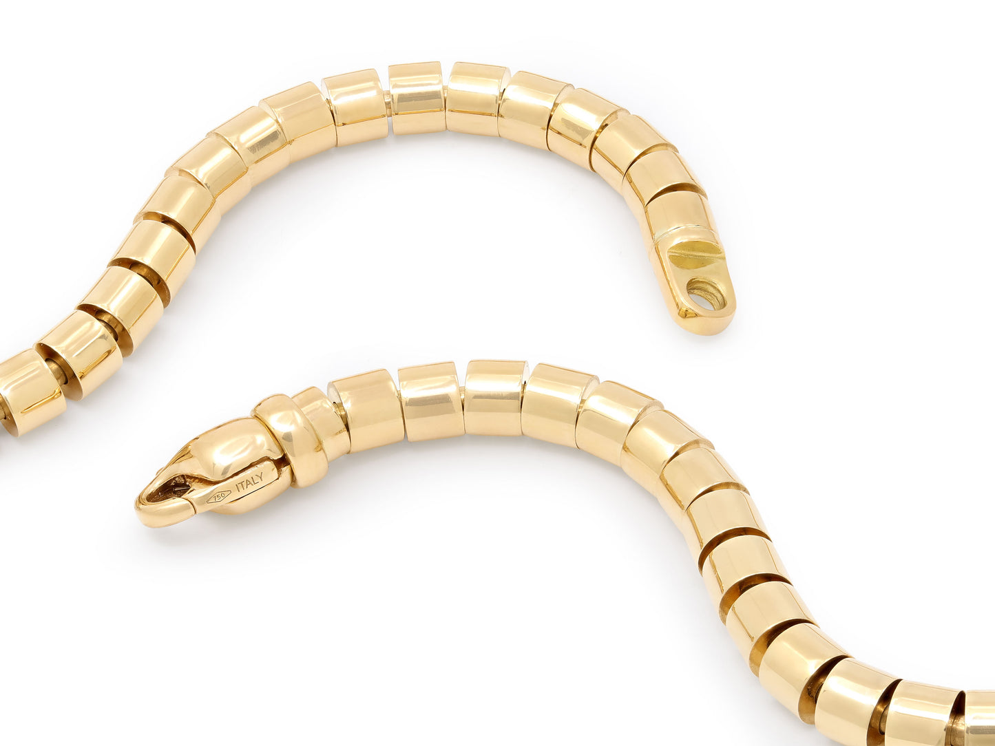 Italian Narrow Flexible Tube Necklace in 18K Gold, by Beladora