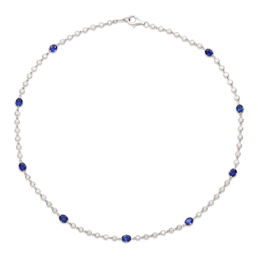 Diamond and Sapphire Necklace in 18K White Gold