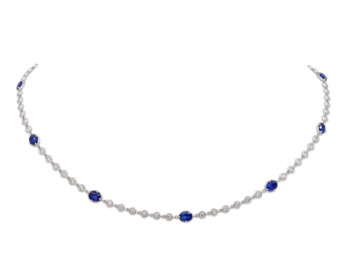 Diamond and Sapphire Necklace in 18K White Gold