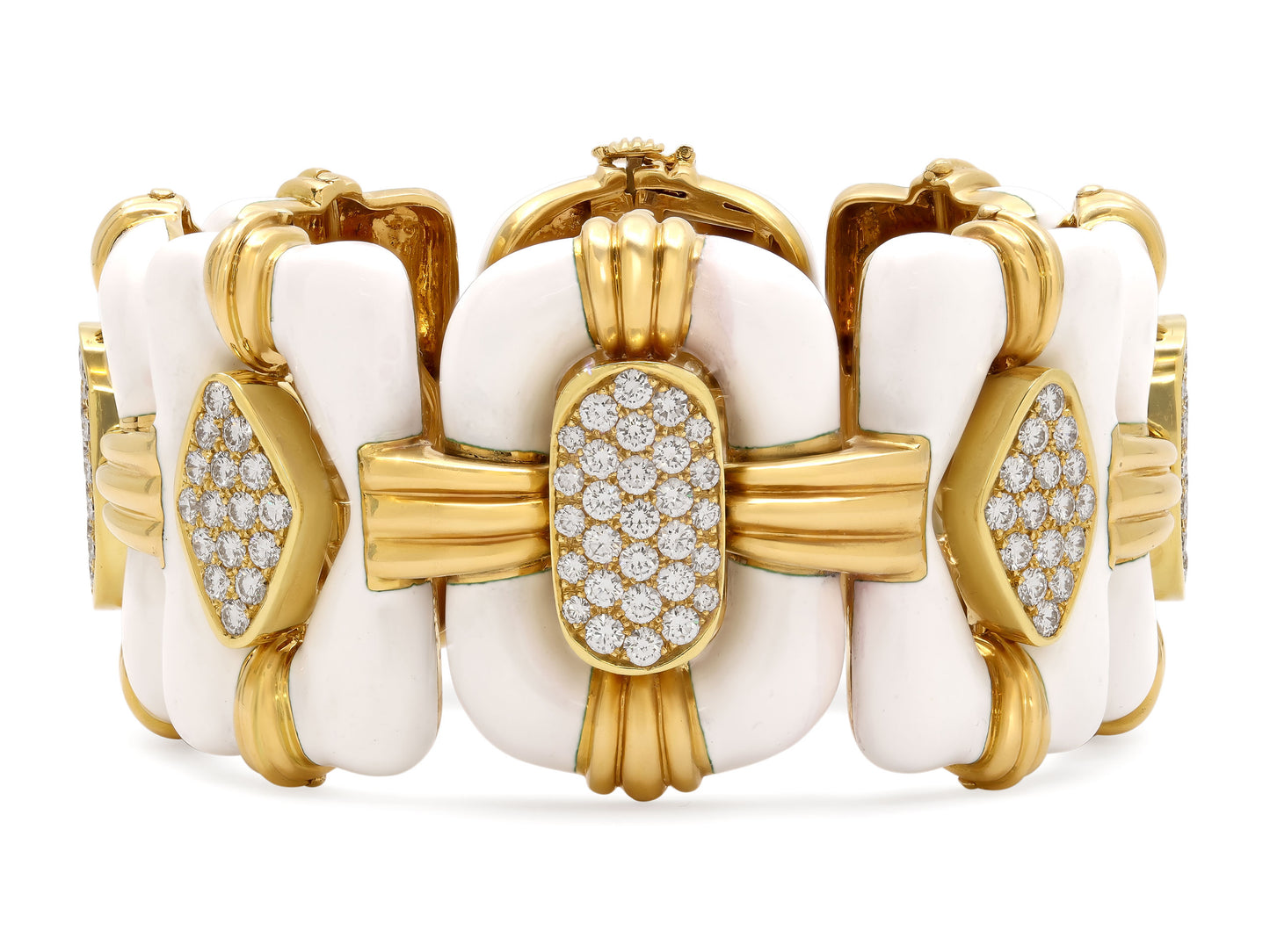 David Webb Diamond and White Enamel Bracelet in 18K Gold