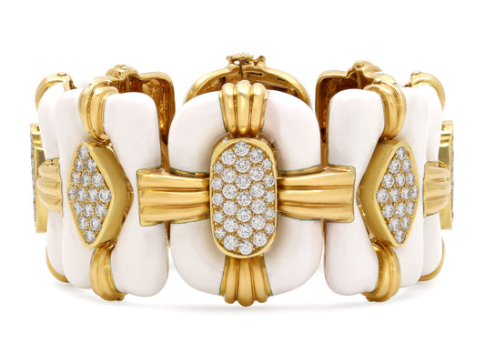 David Webb Diamond and White Enamel Bracelet in 18K Gold