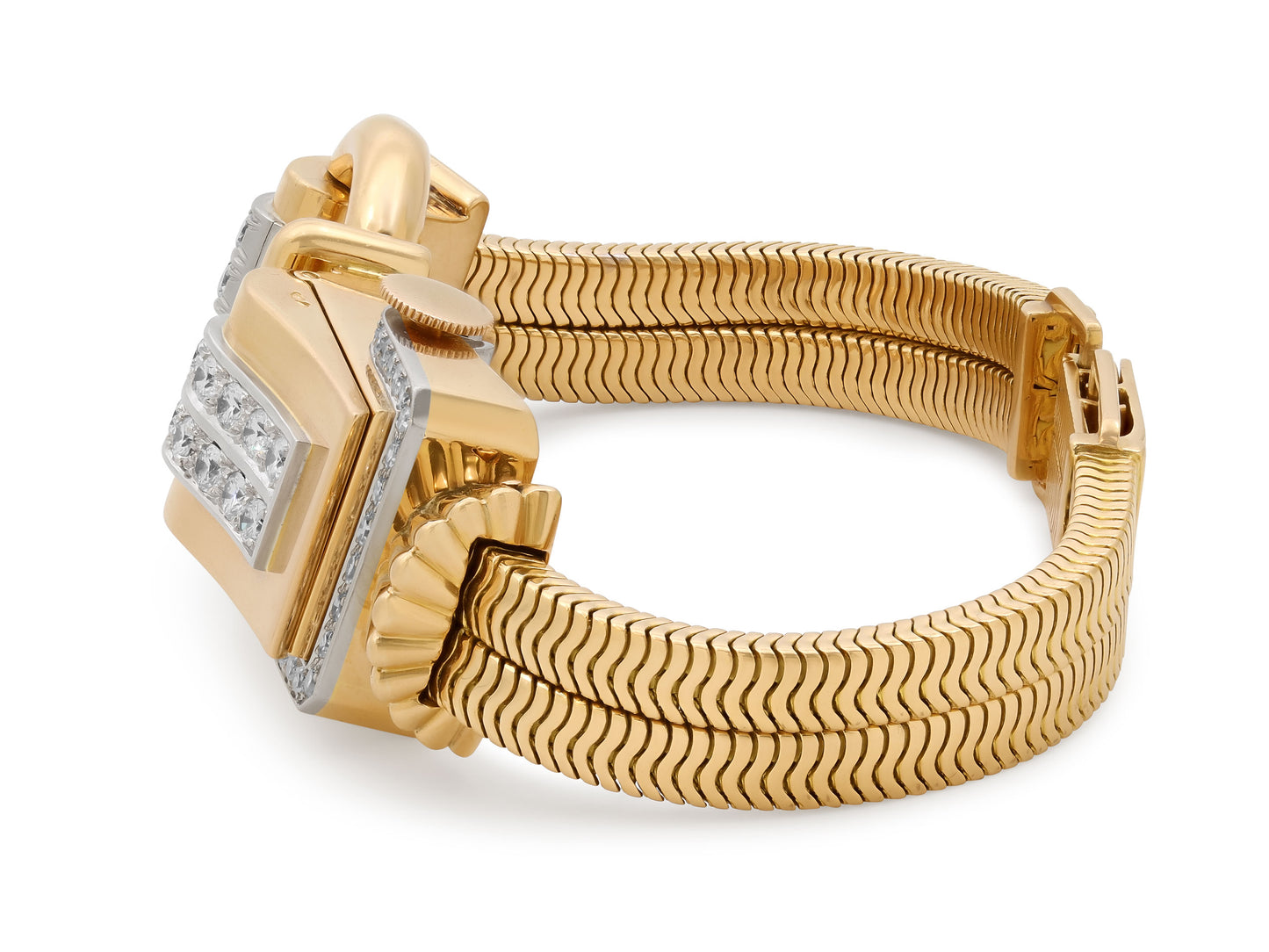 Retro Black Starr & Frost Diamond Watch in 18K Gold