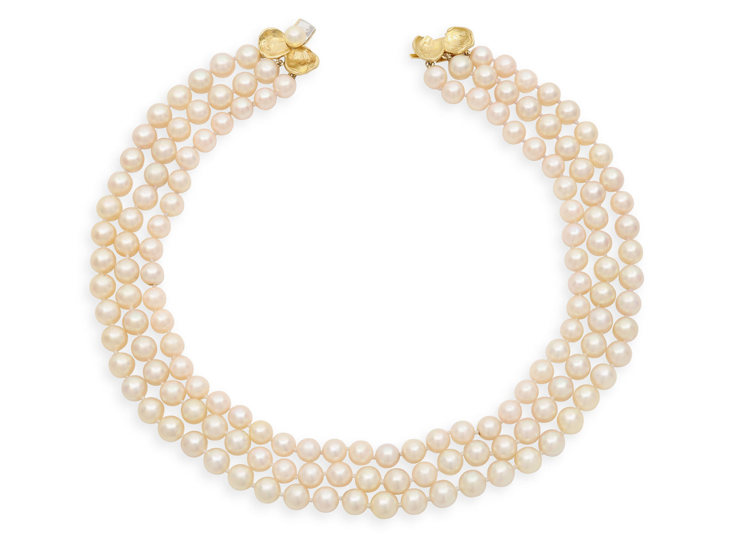 Triple-Strand Cultured Pearl Necklace in 18K Gold