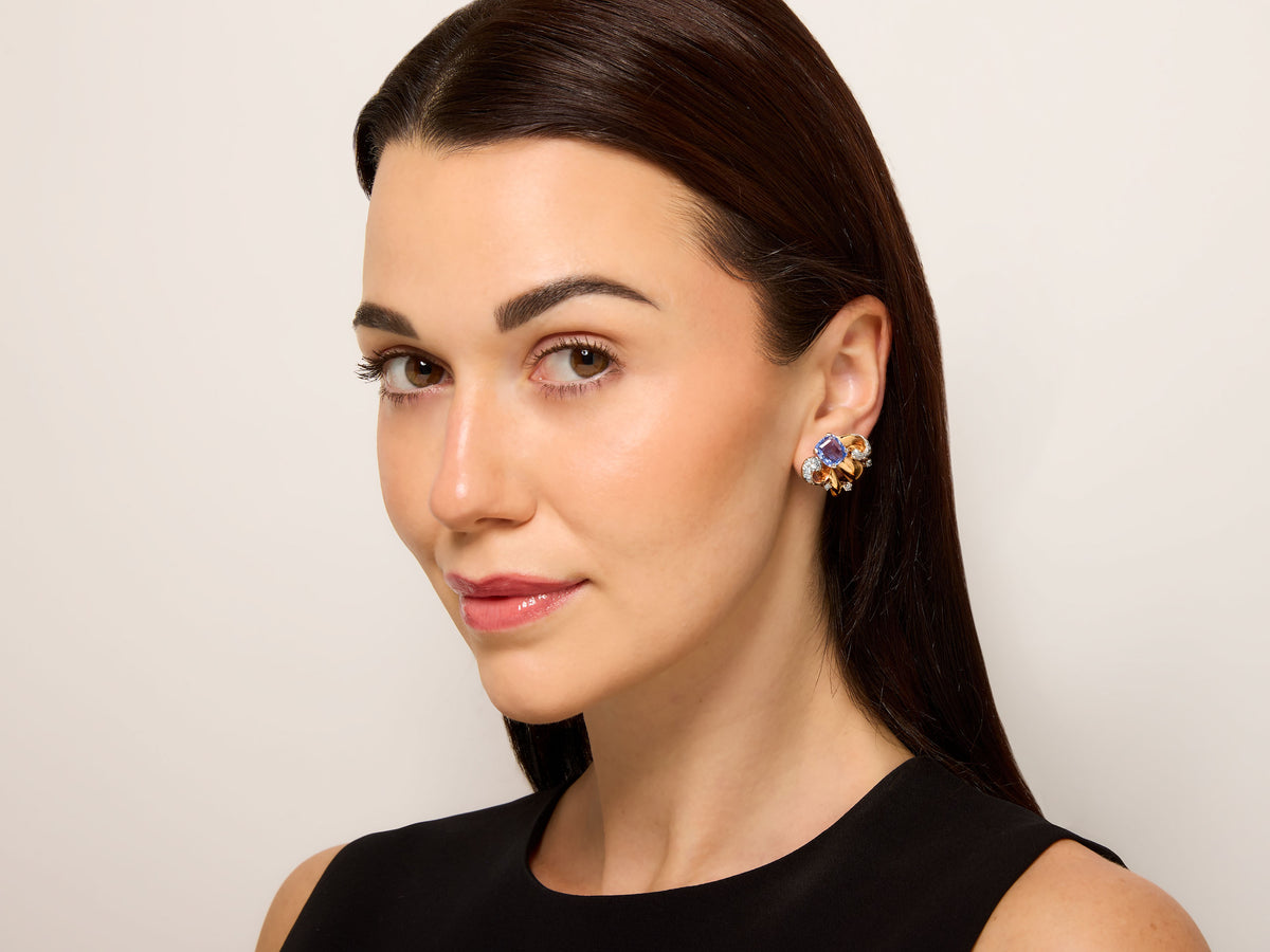 Retro Sapphire and Diamond Earrings in 14K Gold