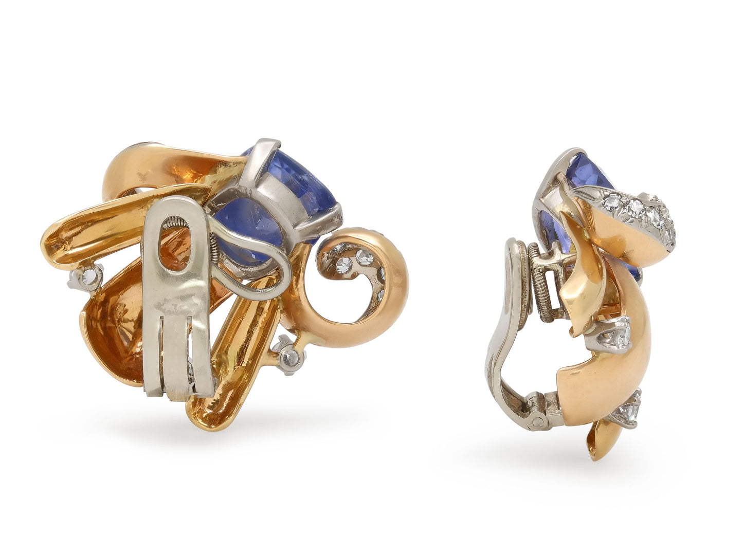 Retro Sapphire and Diamond Earrings in 14K Gold